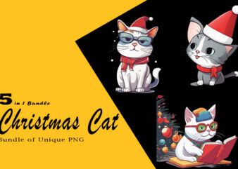 Christmas Cat Illustration for POD Clipart Design is Also perfect for any project: Art prints, t-shirts, logo, packaging, stationery, merchandise, website, book cover, invitations, and more.V.14