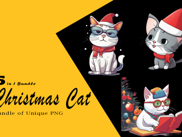 Christmas cat illustration for pod clipart design is also perfect for any project: art prints, t-shirts, logo, packaging, stationery, merchandise, website, book cover, invitations, and more.v.14