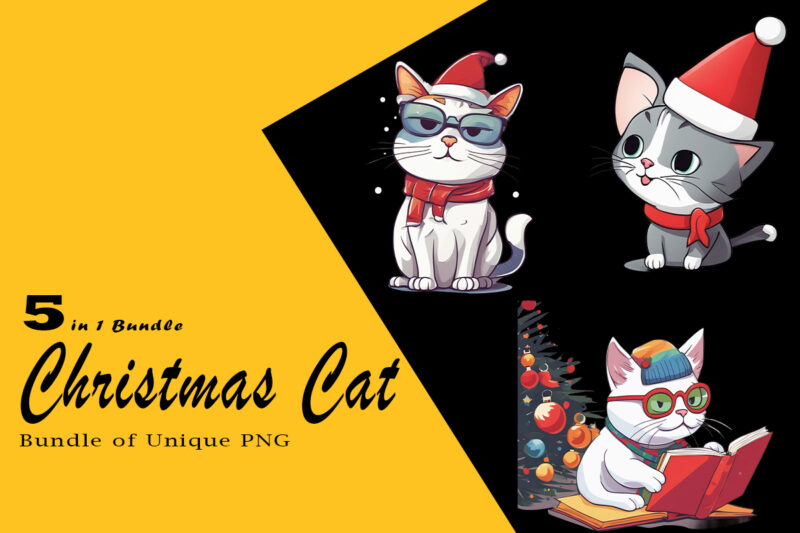 Christmas Cat Illustration for POD Clipart Design is Also perfect for any project: Art prints, t-shirts, logo, packaging, stationery, merchandise, website, book cover, invitations, and more.V.14