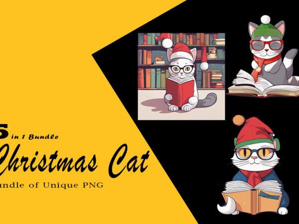 Christmas cat illustration for pod clipart design is also perfect for any project: art prints, t-shirts, logo, packaging, stationery, merchandise, website, book cover, invitations, and more.v.15