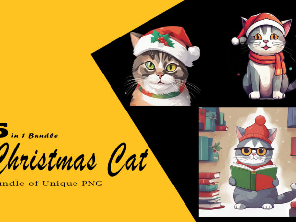 Christmas cat illustration for pod clipart design is also perfect for any project: art prints, t-shirts, logo, packaging, stationery, merchandise, website, book cover, invitations, and more.v.16