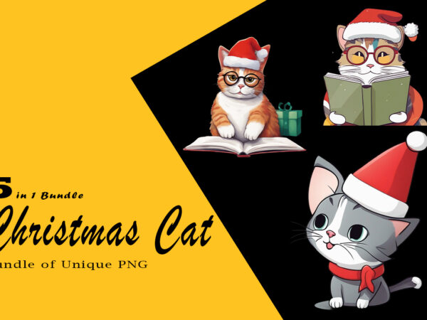 Christmas cat illustration for pod clipart design is also perfect for any project: art prints, t-shirts, logo, packaging, stationery, merchandise, website, book cover, invitations, and more.v.17