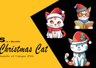 Christmas Cat Illustration for POD Clipart Design is Also perfect for any project: Art prints, t-shirts, logo, packaging, stationery, merchandise, website, book cover, invitations, and more.V.17