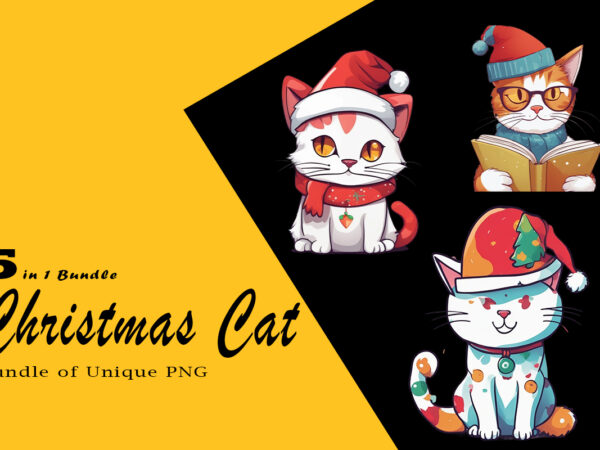 Christmas cat illustration for pod clipart design is also perfect for any project: art prints, t-shirts, logo, packaging, stationery, merchandise, website, book cover, invitations, and more.v.17