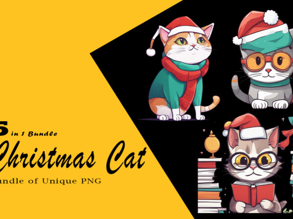 Christmas cat illustration for pod clipart design is also perfect for any project: art prints, t-shirts, logo, packaging, stationery, merchandise, website, book cover, invitations, and more. v.19