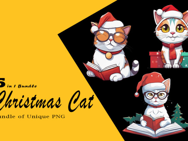 Christmas cat illustration for pod clipart design is also perfect for any project: art prints, t-shirts, logo, packaging, stationery, merchandise, website, book cover, invitations, and more. v22