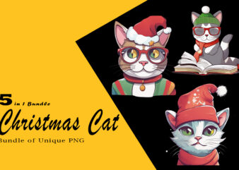 Christmas Cat Illustration for POD Clipart Design is Also perfect for any project: Art prints, t-shirts, logo, packaging, stationery, merchandise, website, book cover, invitations, and more. V23
