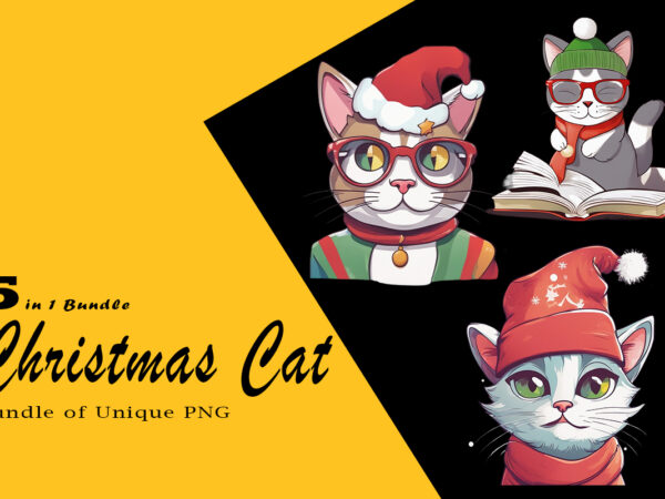 Christmas cat illustration for pod clipart design is also perfect for any project: art prints, t-shirts, logo, packaging, stationery, merchandise, website, book cover, invitations, and more. v23