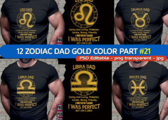 12 zodiac signs dad golden color part# 21 tshirt design bundles