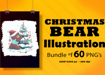 Christmas Bear Illustration for POD Clipart Design is Also perfect for any project: Art prints, t-shirts, logo, packaging, stationery, merchandise, website, book cover, invitations, and more