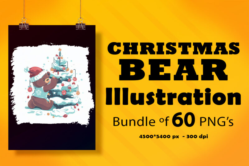Christmas Bear Illustration for POD Clipart Design is Also perfect for any project: Art prints, t-shirts, logo, packaging, stationery, merchandise, website, book cover, invitations, and more