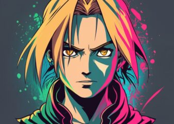 add name “Phantom”, create an esport logo of a character “Edward Elric” from the series “Fullmetal Alchemist Brotherhood”, stunning t-shirt