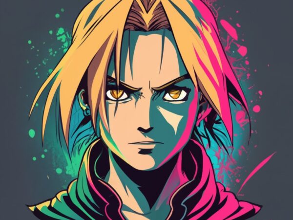 Add name “phantom”, create an esport logo of a character “edward elric” from the series “fullmetal alchemist brotherhood”, stunning t-shirt