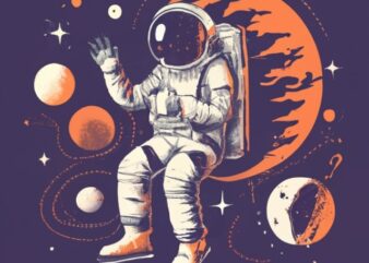 astronaut floating in space, t-shirt design, stencil, retro design, banksy, Karol J sharp edges PNG File