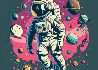 astronaut floating in space, t-shirt design, stencil, retro design, with text “XEN DANCE SPACE”, conceptual art PNG File