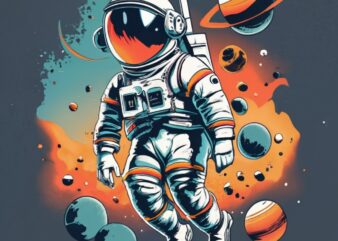 astronaut floating in space, t-shirt design, stencil, retro design, banksy, without Miguel PNG File