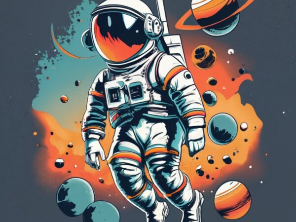 Astronaut floating in space, t-shirt design, stencil, retro design, banksy, without miguel png file