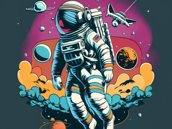 Astronaut floating in space, t-shirt design png file