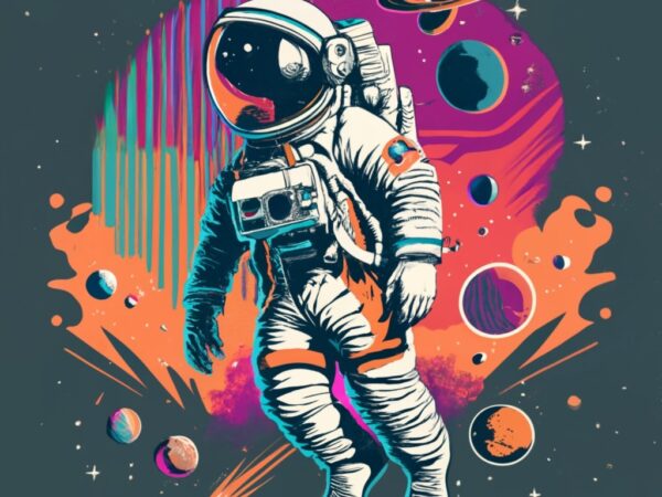 Astronaut floating in space, t-shirt design, stencil png, retro design, banksy png file