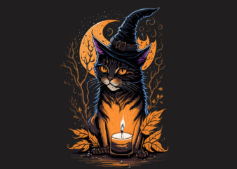 Spooky Cat Witch Halloween Tshirt Vector