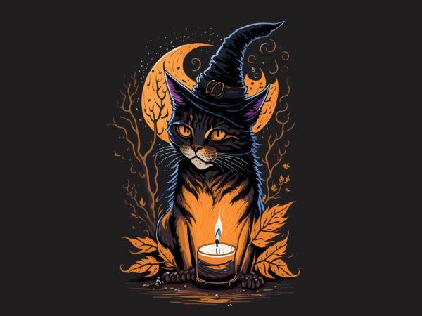 Spooky cat witch halloween tshirt vector