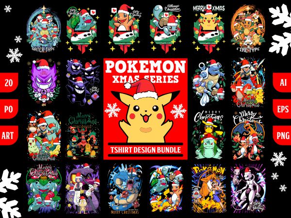 20 populer christmas pokemon tshirt design bundle illustration