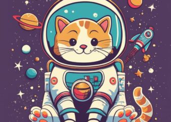 create a t-shirt with “A galaxy-themed design featuring a cute kitten wearing a space helmet” PNG File