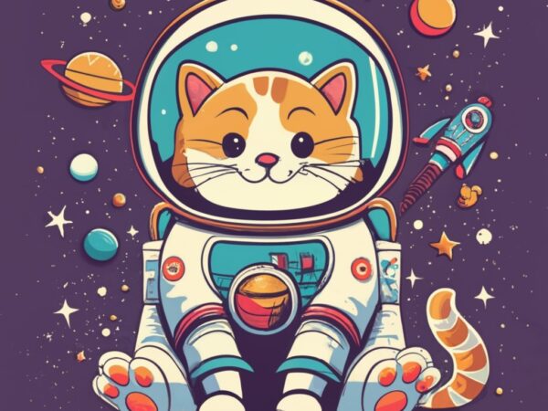 Create a t-shirt with “a galaxy-themed design featuring a cute kitten wearing a space helmet” png file