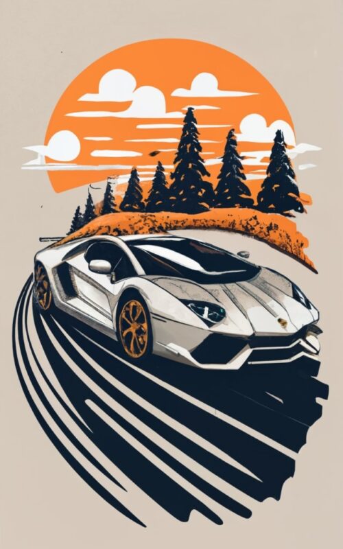 create a visually stunning t-shirt design featuring a racing Lamborghini aventador in minimalist charcoal sketch PNG File