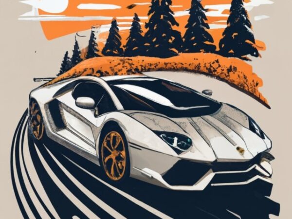 Create a visually stunning t-shirt design featuring a racing lamborghini aventador in minimalist charcoal sketch png file
