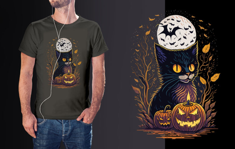 Cat Witch Halloween Tshirt Design