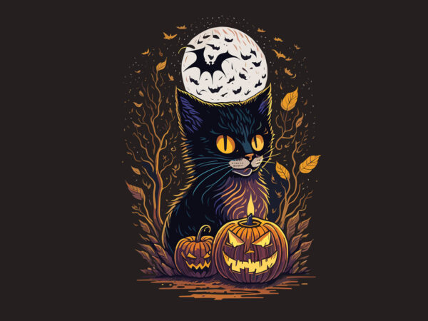 Cat witch halloween tshirt design