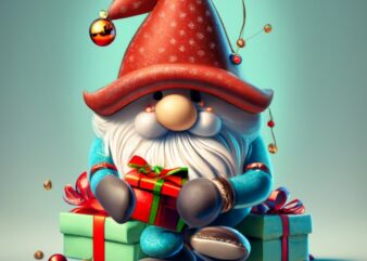 cute cartoon style christmas gnome sitting amongst wrapped presents PNG File