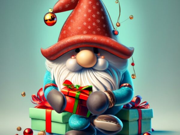 Cute cartoon style christmas gnome sitting amongst wrapped presents png file t shirt vector file