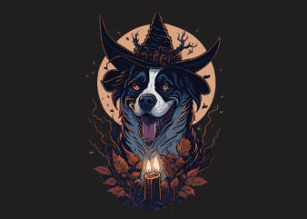 Cute Dog Witch Halloween Tshirt Design