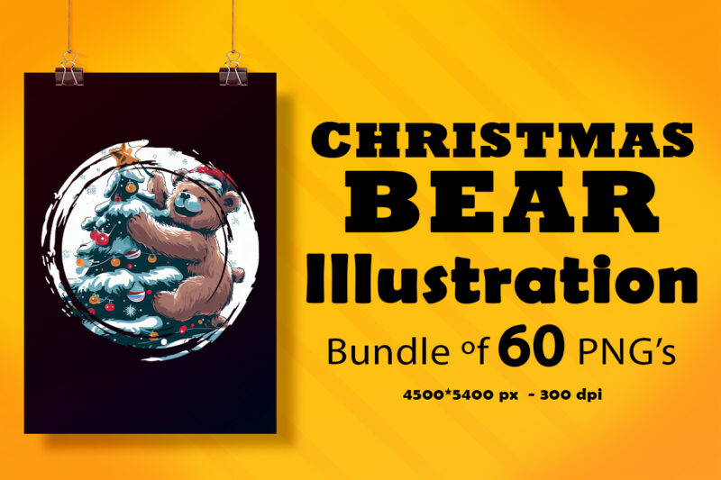 Christmas Bear Illustration for POD Clipart Design is Also perfect for any project: Art prints, t-shirts, logo, packaging, stationery, merchandise, website, book cover, invitations, and more