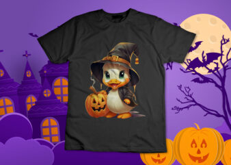 Autumn Halloween costume kawaii duck witch pumpkin magic T-Shirt Design