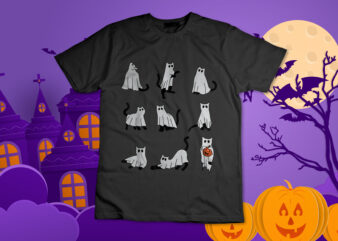 Cute Ghost Cat Funny Halloween Outfit Costumes T-Shirt Design