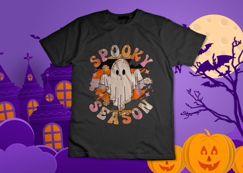 Groovy Spooky Season Ghost Flower Halloween Costume Girls T-Shirt Design
