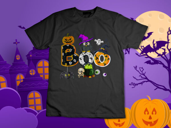 Boo creepy owl pumpkin ghost halloween men women kids t-shirt design Boo creepy owl pumpkin ghost halloween men women kids t-shirt design