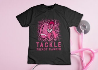 Woman Tackle Football Pink Ribbon Breast Cancer Awareness Shirt Design