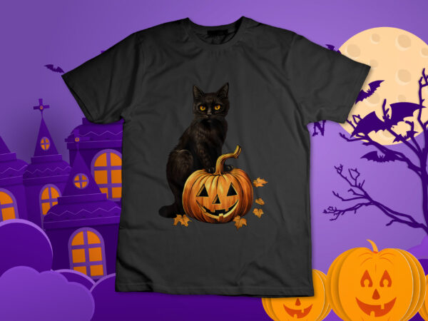 Retro black cat halloween pumpkin costume for women men kids t-shirt design