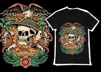 eagle and skull in paradise illustration for t-shirt design