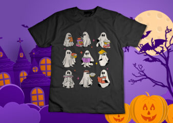 Retro Teacher Halloween Ghost Read More Books Teacher T-Shirt Design