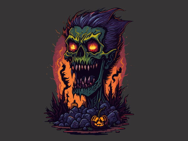 Spooky zombie skull halloween tshirt vector