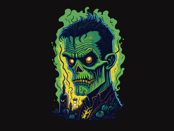 Green spooky frankenstein halloween tshirt design