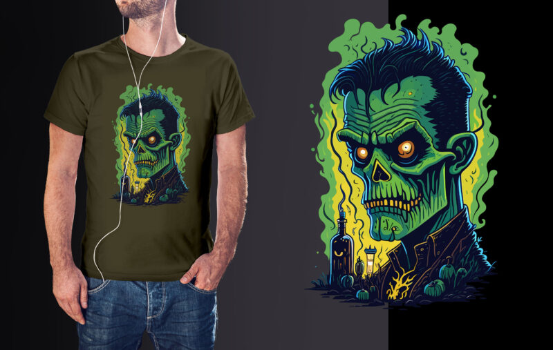 Green Spooky Frankenstein Halloween tshirt Design