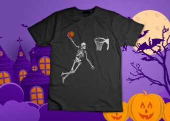 Skeleton Playing Basketball Halloween Costume Men Boys Kids T-Shirt Design
