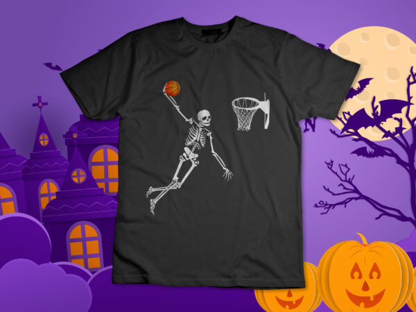 Skeleton playing basketball halloween costume men boys kids t-shirt design