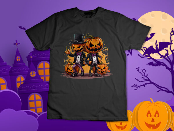 Fall autumn halloween jack o lantern funny pumpkins in suits shirt design